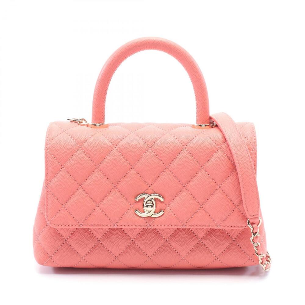 Chanel Coco Handle Flap Matelasse Handbag Leather Grained Calfskin Pink